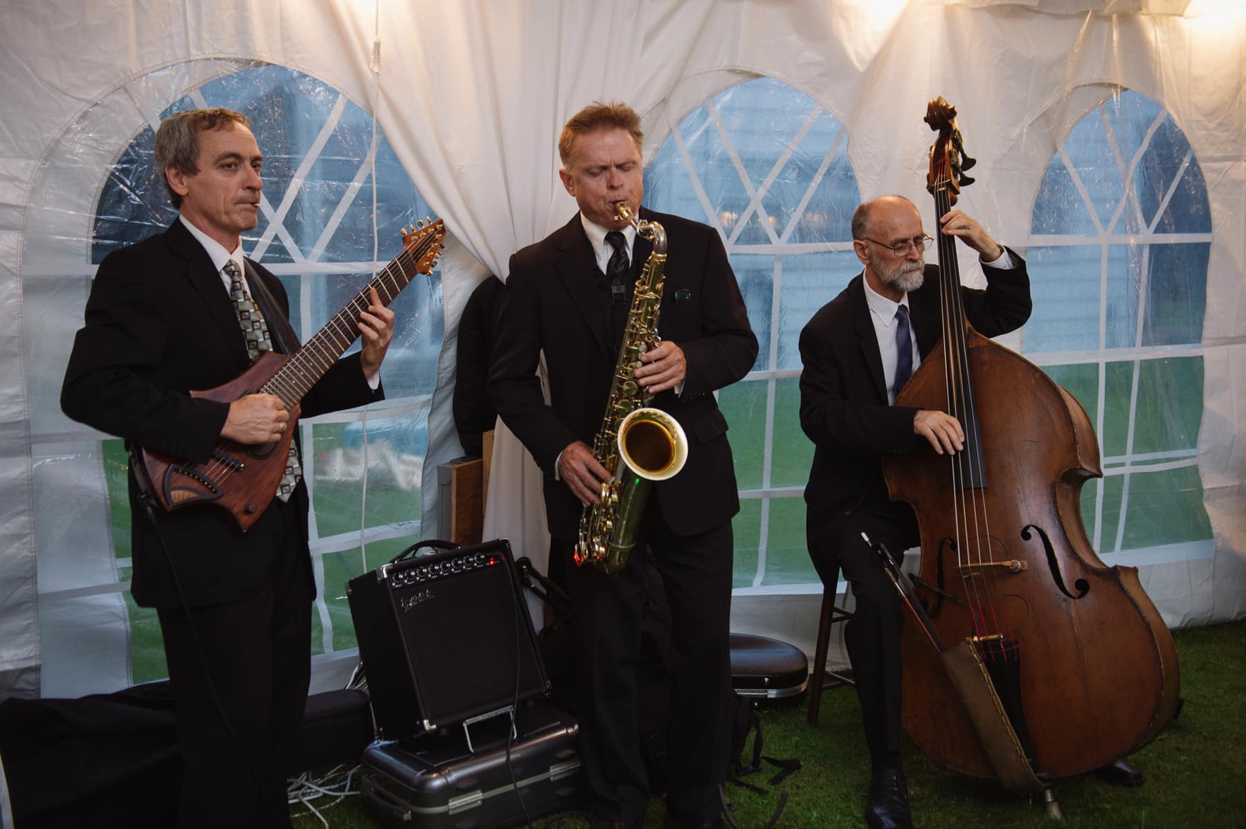 Jazz trio at a backyard tented Ontario wedding. See more at Rebecca Chan Weddings and Events https://rebeccachan.caa