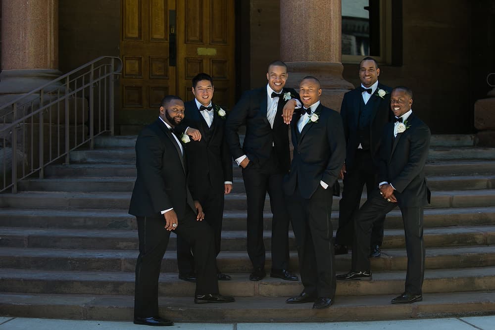 Groom and Groomsmen pose for a photo. See more at Rebecca Chan Weddings and Events https://rebeccachan.ca