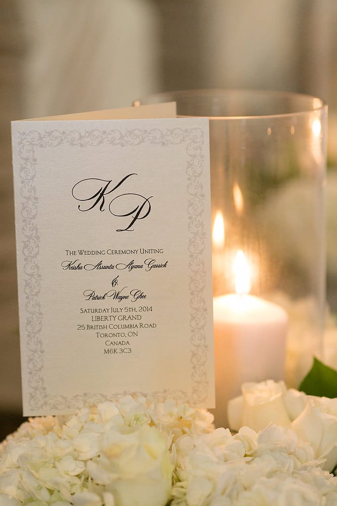 Wedding Program for a Classic ivory and champagne wedding at Liberty Grand. See more at Rebecca Chan Weddings and Events https://rebeccachan.ca