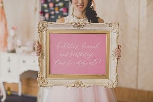 Coral and Gold Wedding Inspiration - Pink sign with vintage ivory frame. See more at Rebecca Chan Weddings and Events rebeccachan.ca