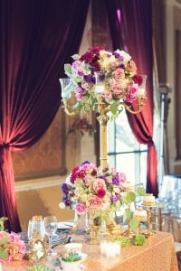 Elegant vintage-inspired purple and gold wedding - sweet heart table