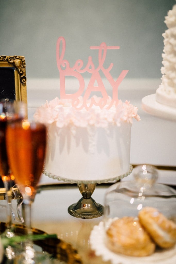 Estates of Sunnybrook indoor ceremony inspiration - best day ever cake topper