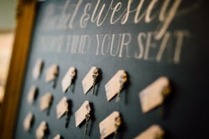 Estates of Sunnybrook indoor ceremony inspiration - vintage key seating chart