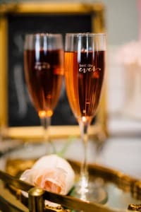 Estates of Sunnybrook indoor ceremony inspiration - gold etched champagne flutes for best day ever