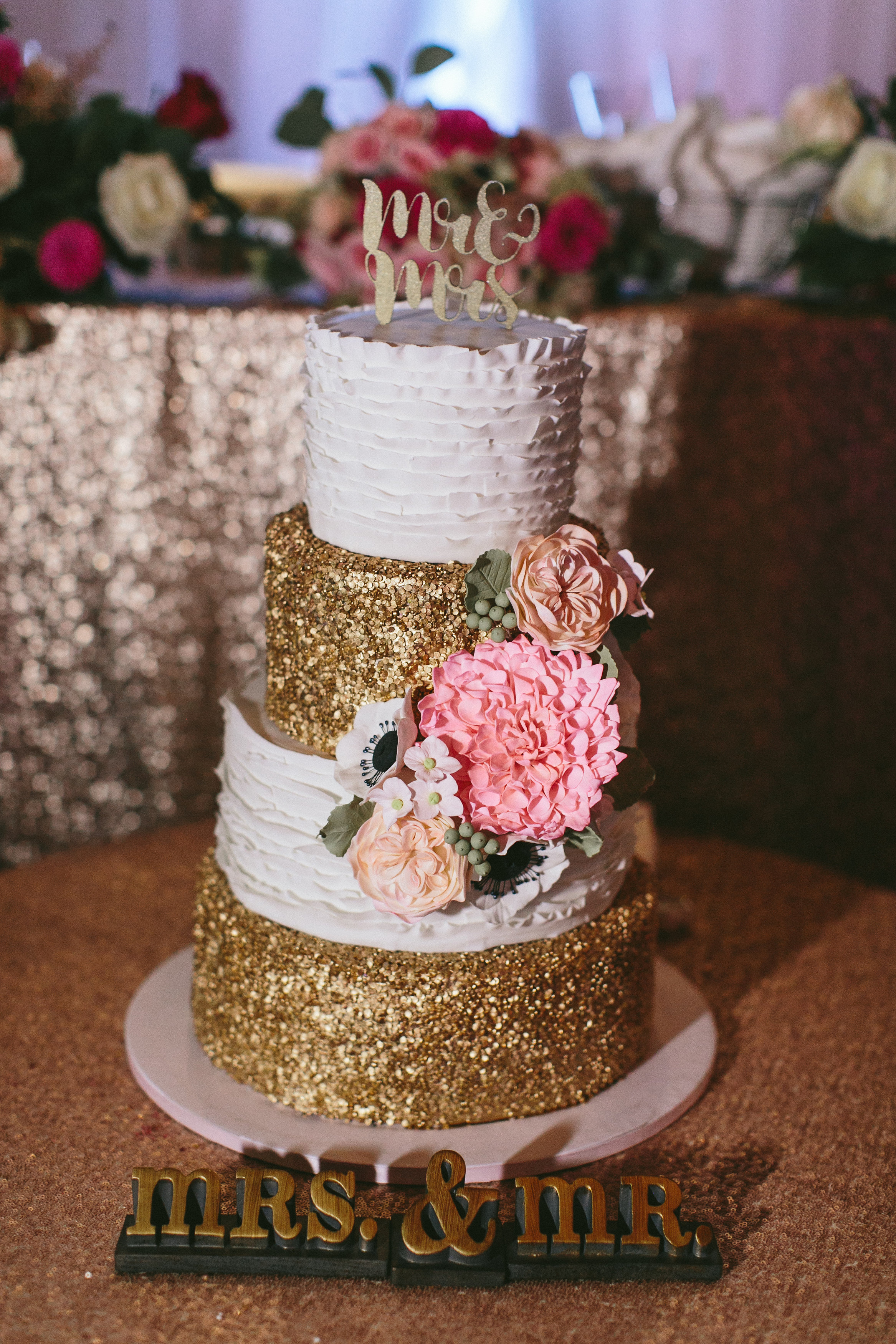 Sophisticated Garden-Inspired Wedding in Toronto at the Grand Luxe - rustic gold sequin cake