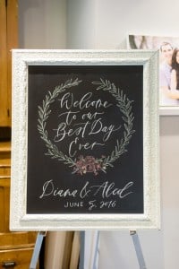 Hand lettered welcome sign - Organic and Artistic wedding at Doctor's House