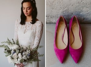 Intimate Burroughes Building wedding with string lights and lavender