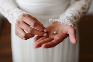 Intimate Burroughes Building wedding with string lights and lavender