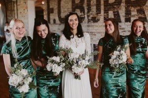 Intimate Burroughes Building wedding with string lights and lavender