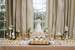 Ornate blush and blue swets table - Afternoon Tea Inspired Wedding at Graydon Hall Manor