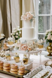 Ornate blush and blue swets table - Afternoon Tea Inspired Wedding at Graydon Hall Manor