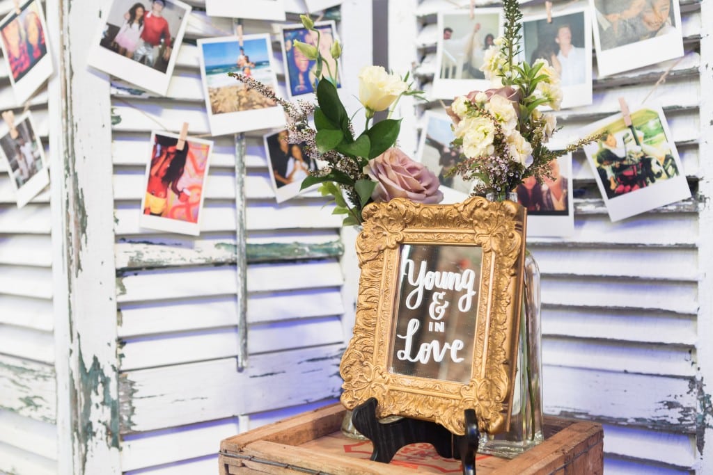 Fun photo display with shutters - Romantic Rustic Wedding at the Steam Whistle Brewery