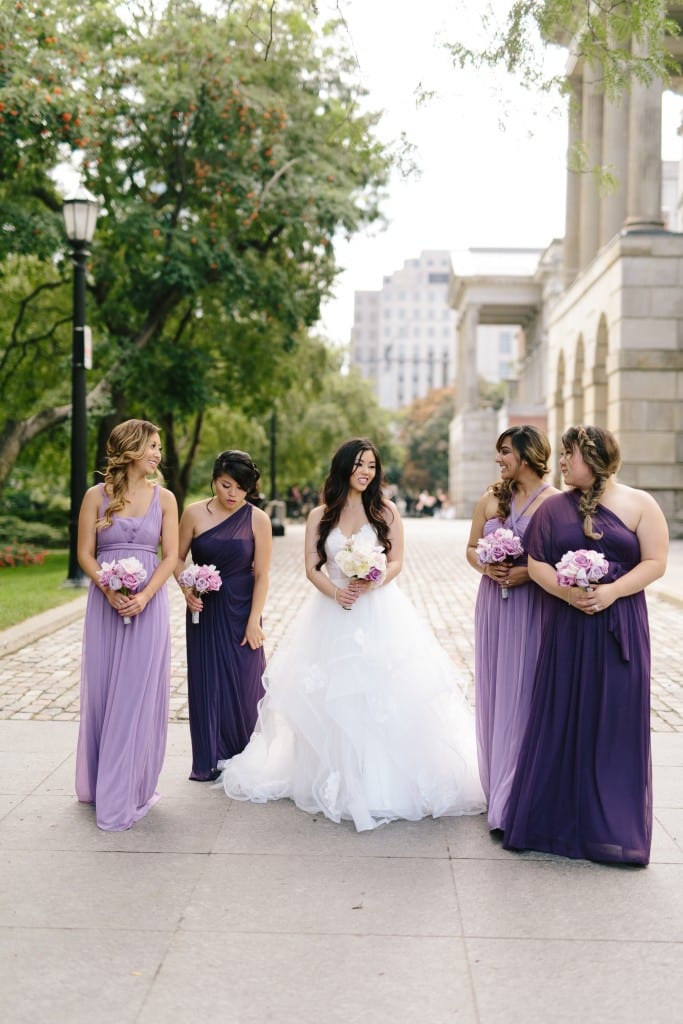 Arcadian Court wedding - modern lavender bouquets and bridesmaids