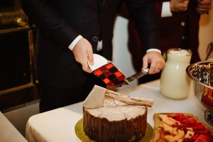 Lumberjack and plaid groom's cake. Rustic same sex wedding at Toronto's Ward's Island. Rebecca Chan Weddings and Events rebeccachan.ca
