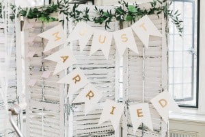 Estates of Sunnybrook open house - Window shutters seating chart and just married banner