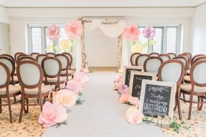 Estates of Sunnybrook open house - whimsical wedding ceremony inspiration with giant paper flowers