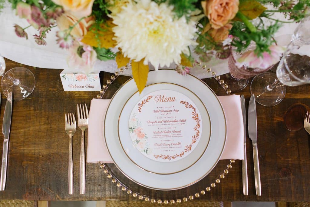 Rustic and romantic wedding tabletop styling