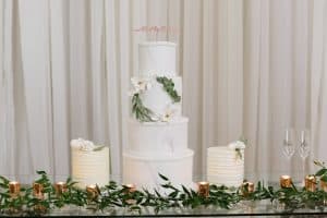 Modern White and Green Wedding Cake at the Guild Inn Estate