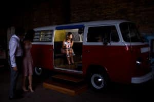 Fun Evergreen Brickworks Wedding with vintage photobooth van
