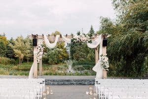 Modern garden wedding with gold and marble