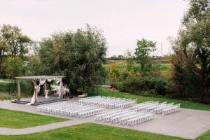 Modern garden wedding with gold and marble