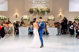 Modern garden wedding with gold and marble