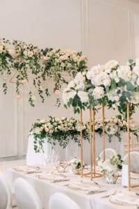 Modern garden wedding with marble and gold accents at Arlington Estate