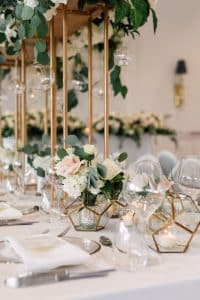 Modern garden wedding with gold and marble