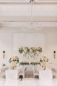 Modern garden wedding with marble and gold accents at Arlington Estate