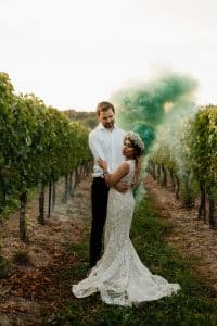 Fun Boho-Chic Wedding Photos with Smoke Bomb at Kurtz Orchards Farm