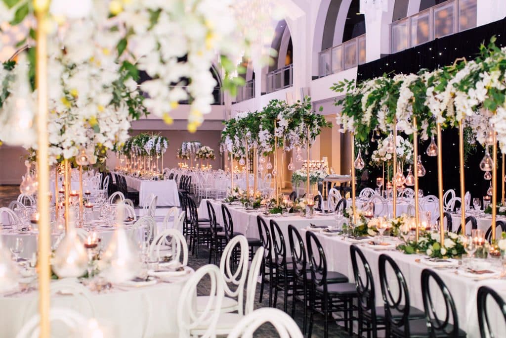 Modern black and white wedding at Arcadian Court, as seen on Wedluxe