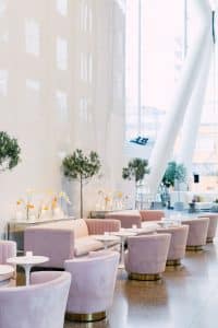 Whimsical spring decor and blush sofas - Eventsource Industry Bash at Ricarda's