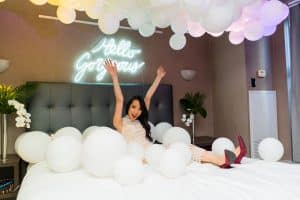 Electric Bedroom photobooth with balloons and LED lighting at One King West Hotel's Summer Social