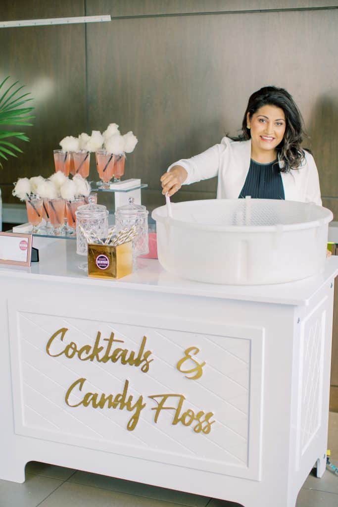 Cotton candy and cocktails station with Candy Crate Events