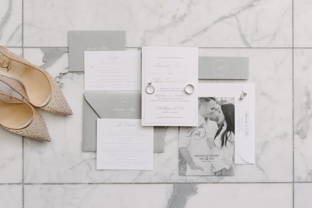 White marble wedding flat lay