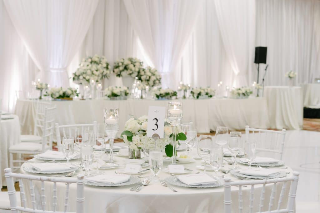 Classic white wedding reception at Shangri-La Hotel Toronto