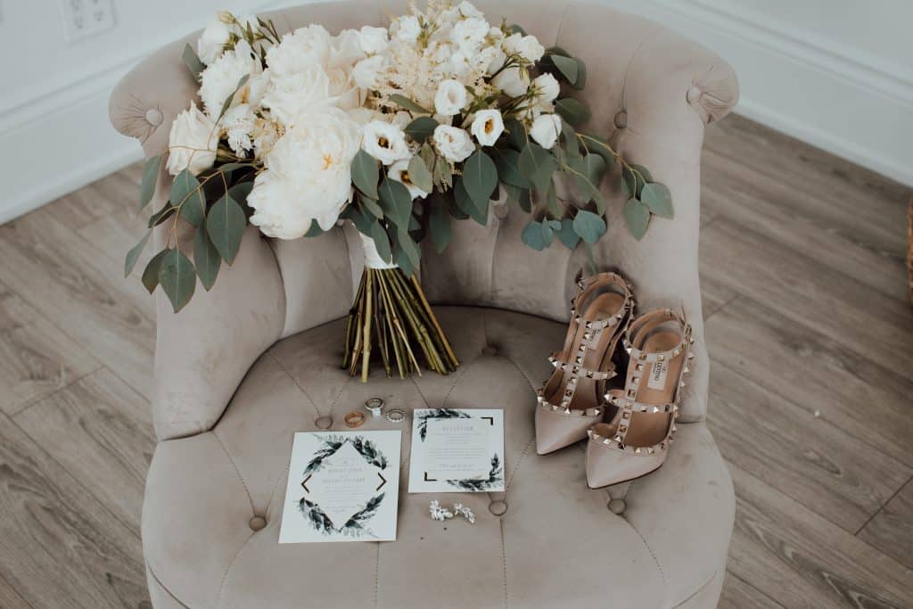 Bridal bouquet and Valentino heels