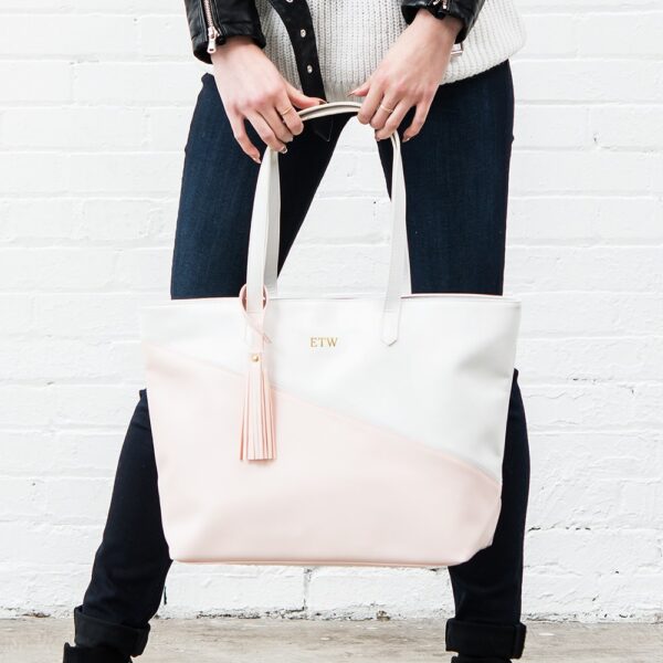 Pink and white tote bag