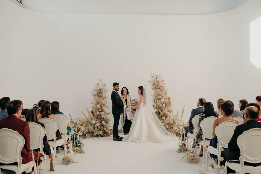 Whimsical and dreamy cloud wedding ceremony at District 28. Planning by Rebecca Chan Weddings & Events rebeccachan.ca