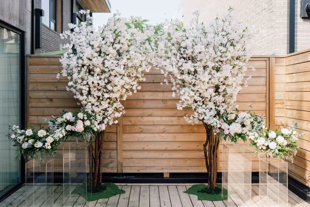 Toronto Micro Wedding - wedding ceremony with cherry blossoms