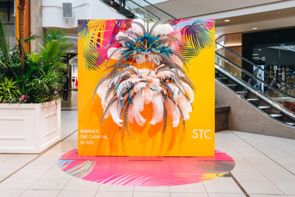 Toronto Caribbean Carnival at Scarborough Town Centre costume backdrop wall - Design created by Rebecca Chan Weddings and Events