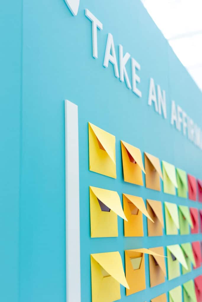 Anti-bullying marketing activation, mall activation for Oshawa Centre. Envelope affirmation wall.