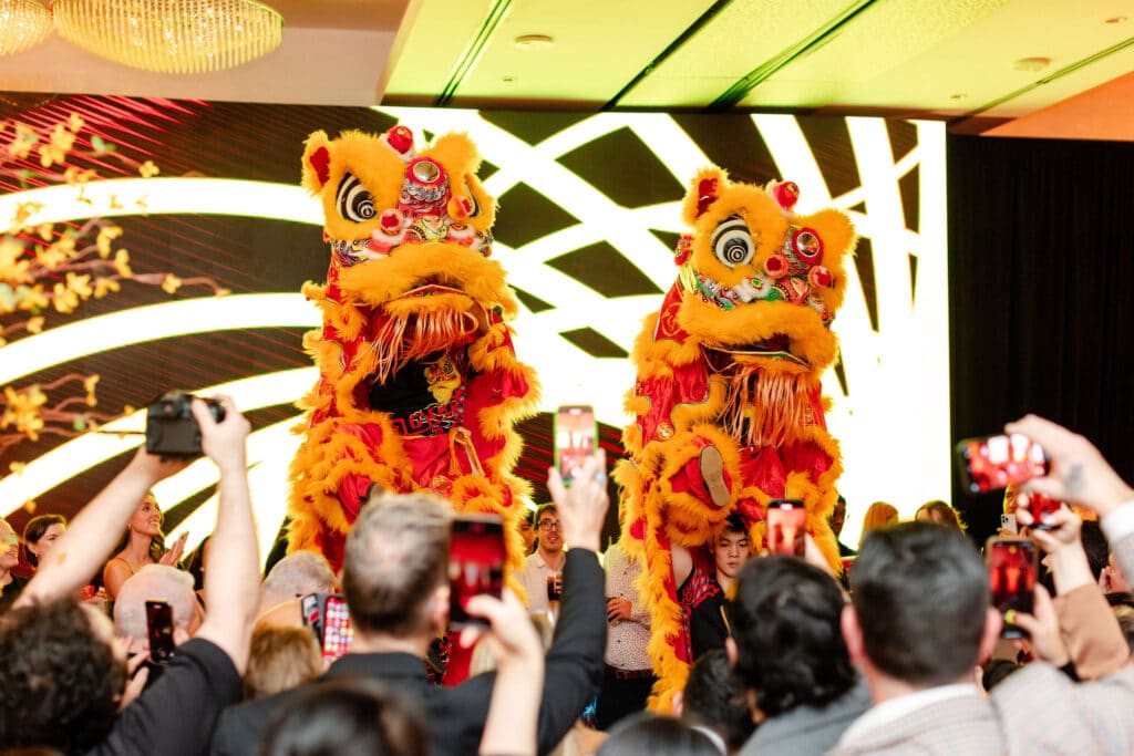 Lunar new year lion dancers at Shangri-La Hotel Toronto