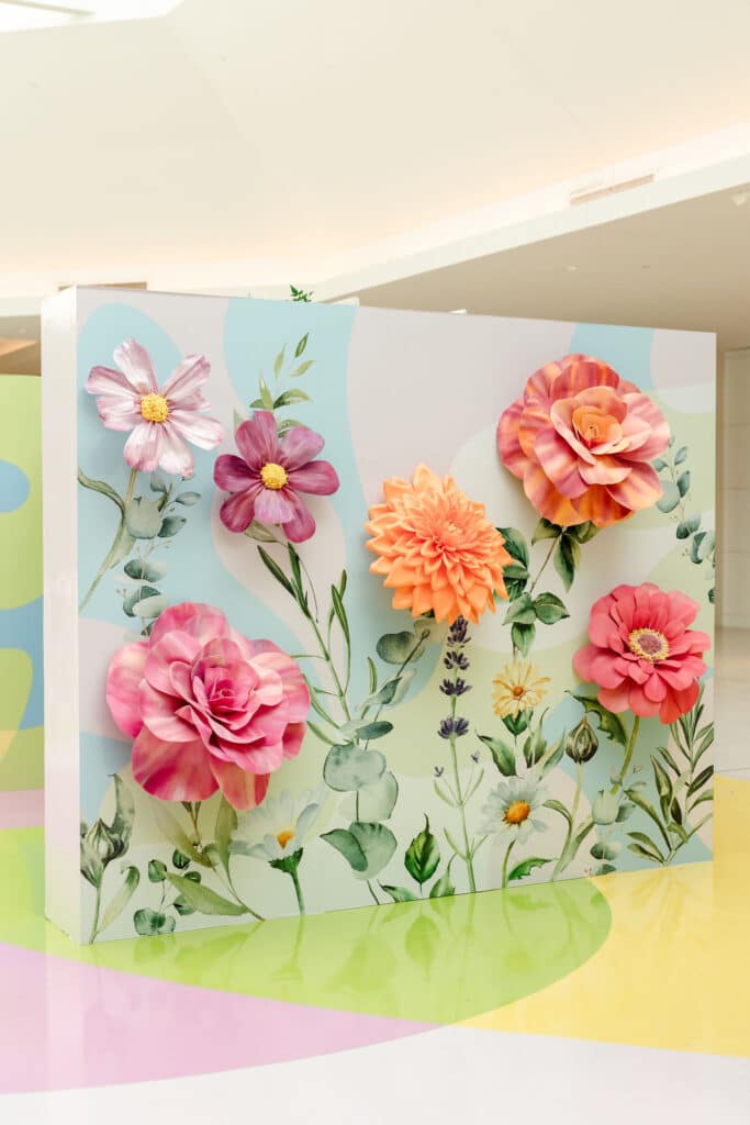 Keys to kindness activation with oversized 3D flowers