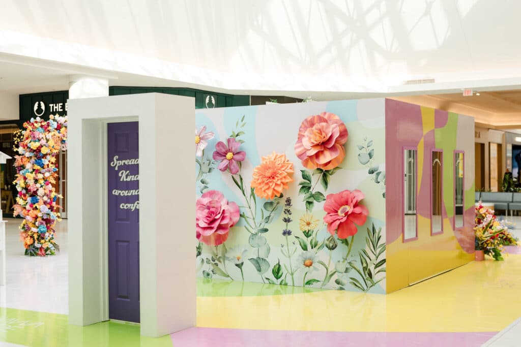 Keys to kindness activation with oversized 3D flowers