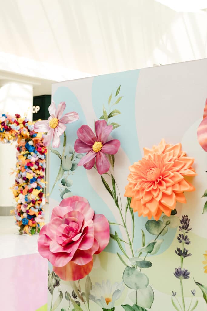 Keys to kindness activation with oversized 3D flowers