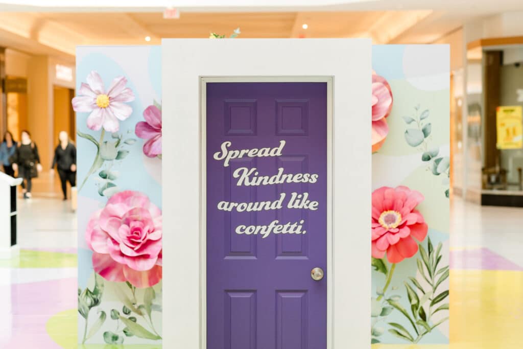 Spread kindness like confetti - Keys to kindness activation with oversized 3D flowers