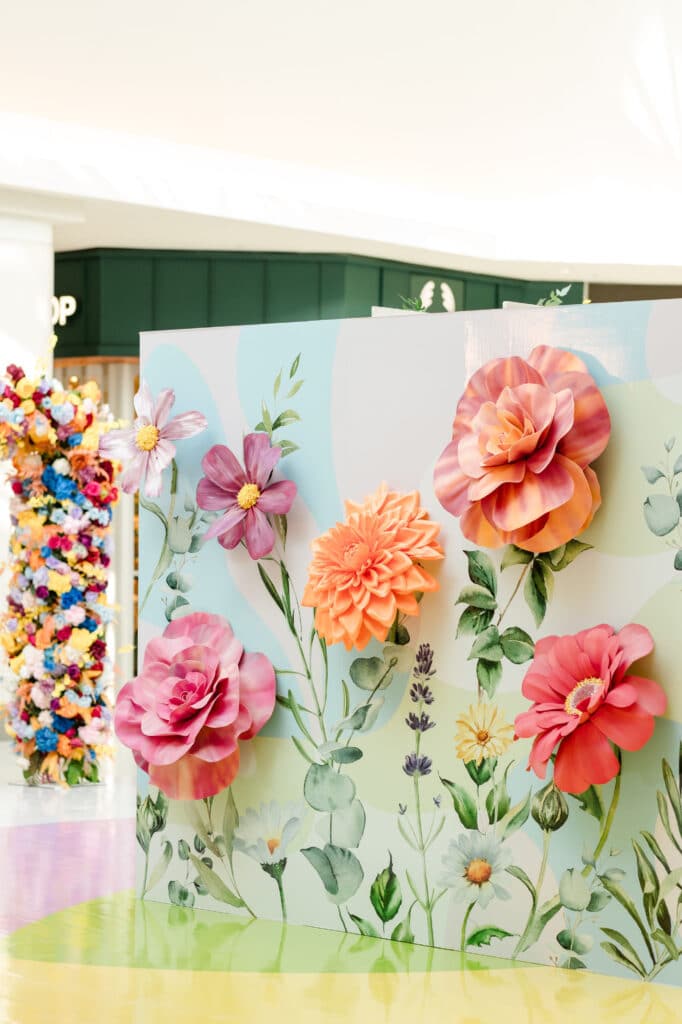 Keys to kindness activation with oversized 3D flowers