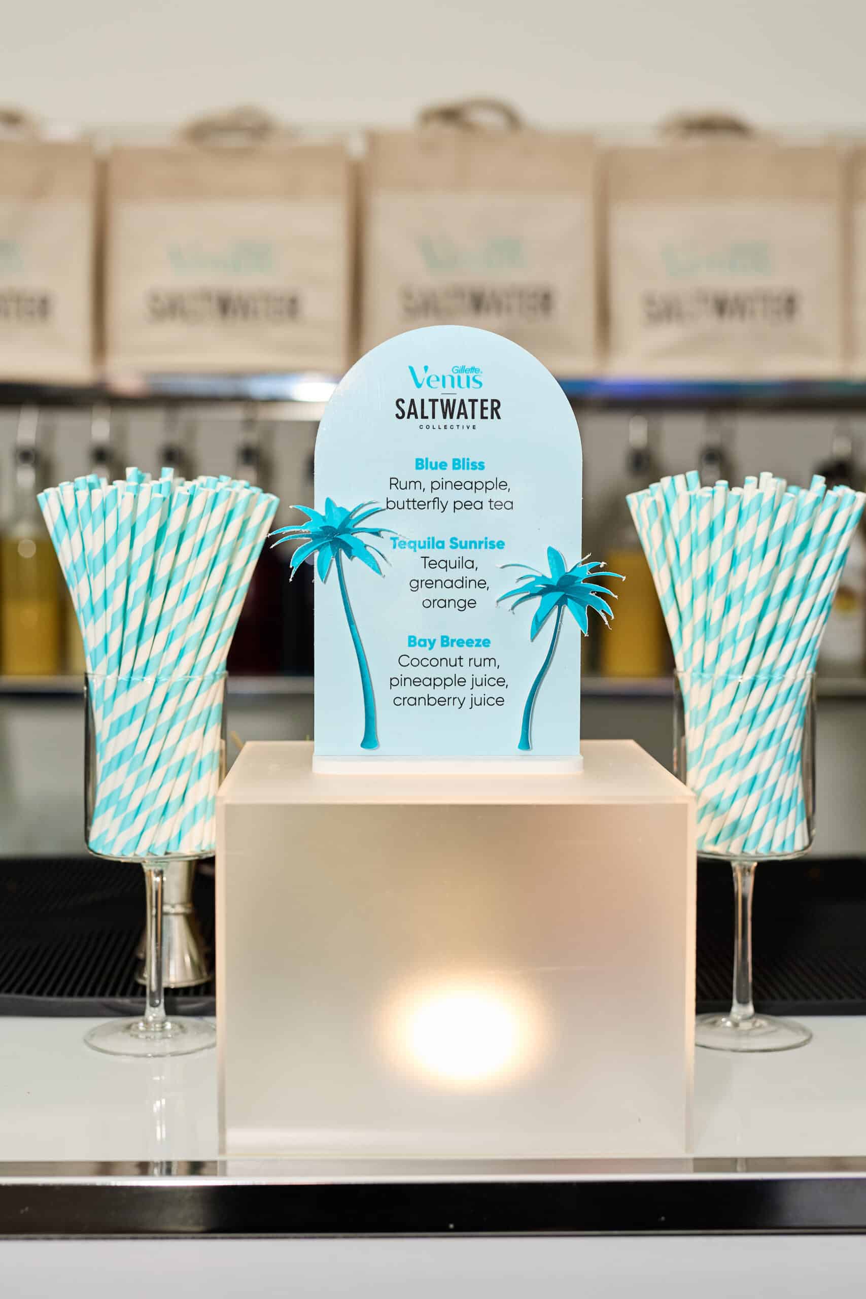 Gillette Venus custom beach themed brand activation bar menu