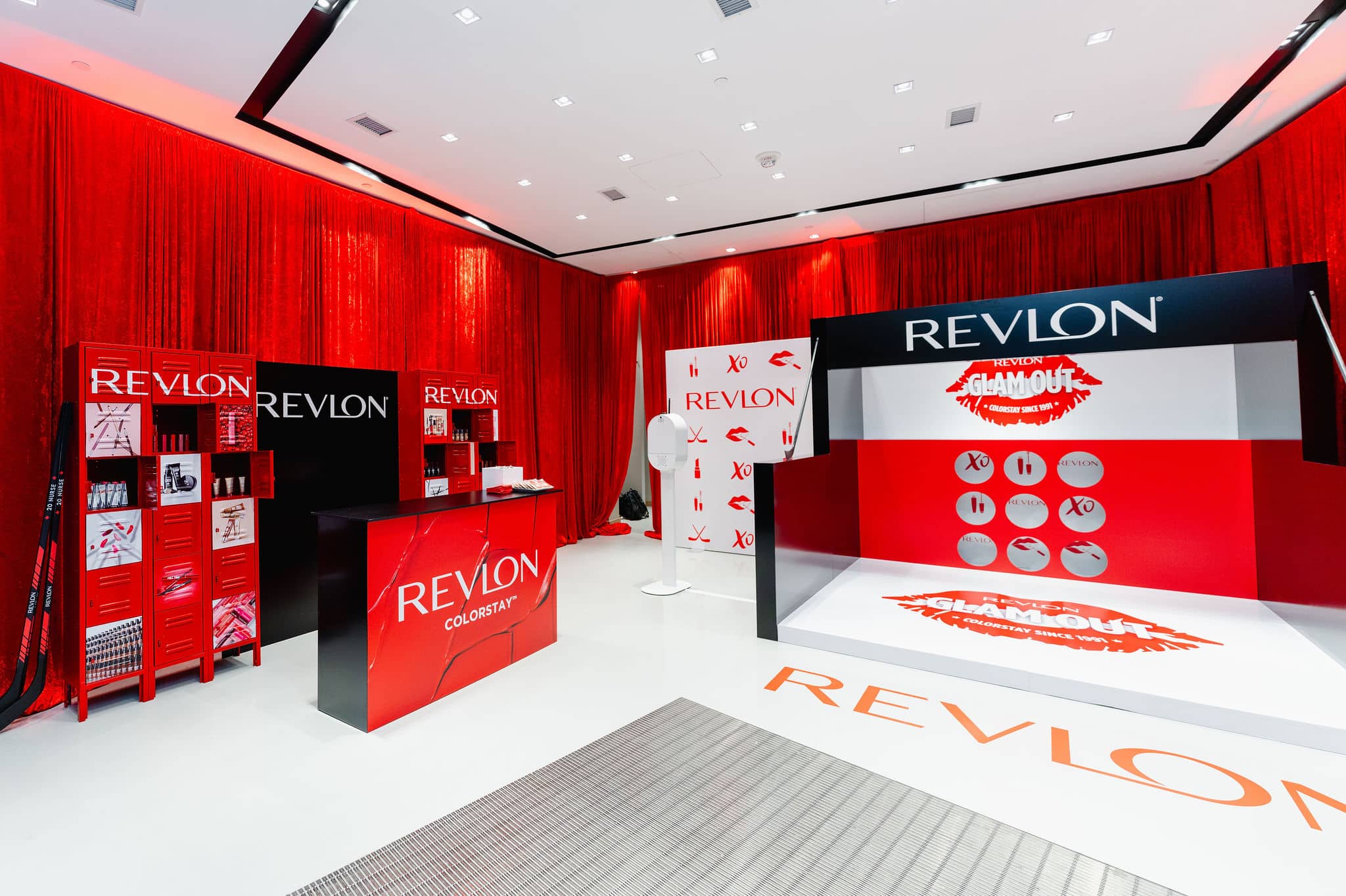 Revlon Hockey Themed Brand Activation - Welcome desk with lockers and glam hockey shootout
